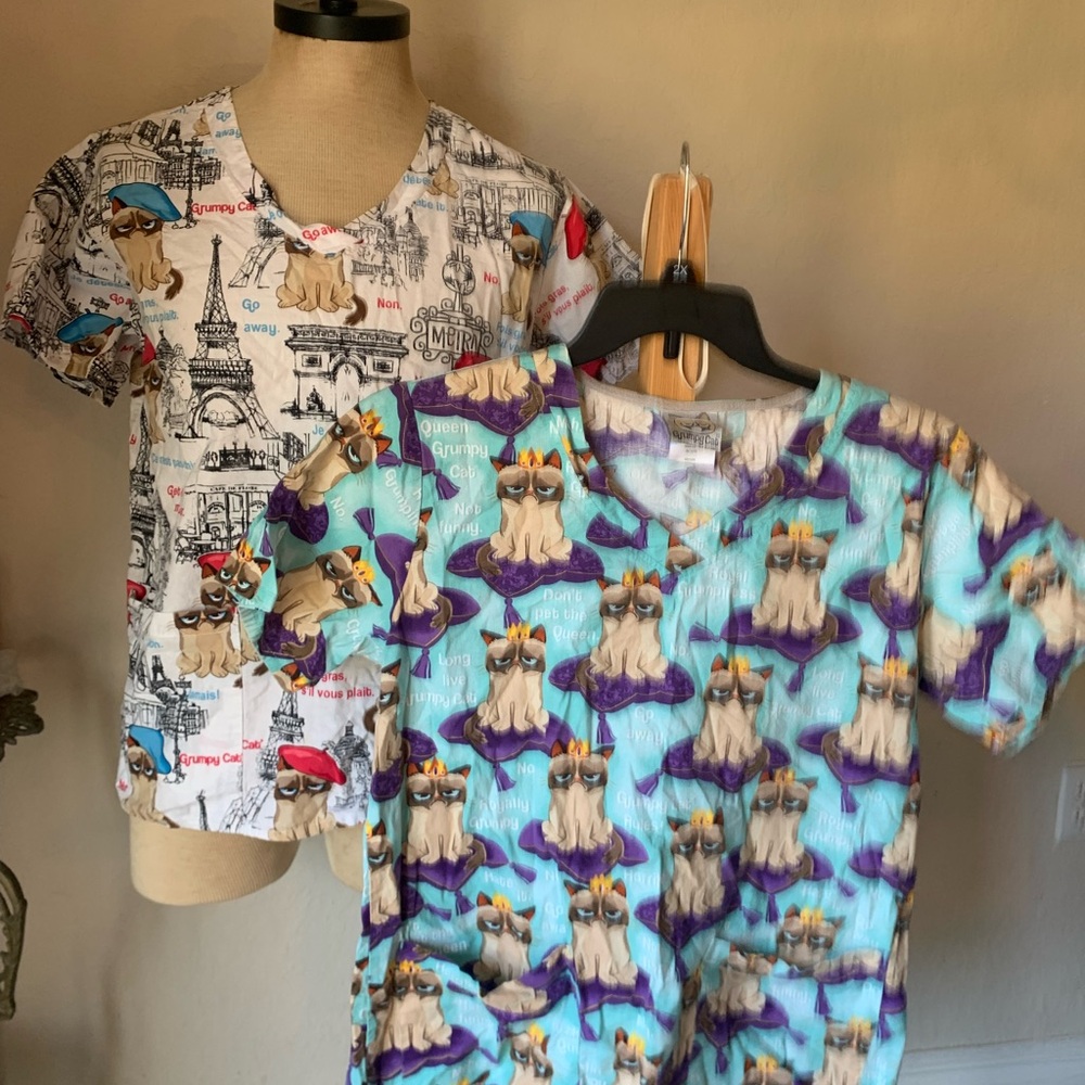 Grumpy cat scrubs lot of two women’s size medium and large